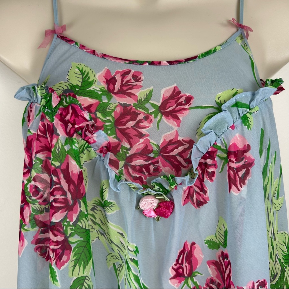 Betsey Johnson Intimates Floral Gown/Slip Dress sz L Romantic Coquette Boho - Picture 3 of 9